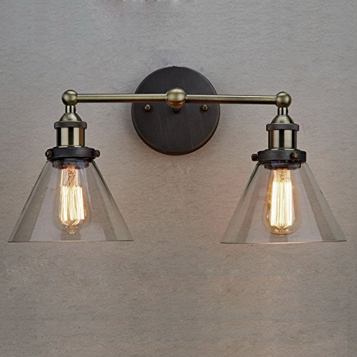 CLAXY Vintage Industrial Glass 2-Light Wall Sconce