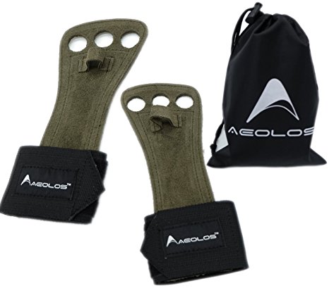 AEOLOS Leather Gymnastics Hand Grips with Wrist Wraps, Great for Gymnastics, Crossfit WODs, Pull Ups, Chin Ups, Kettlebell Training and Power Lifting|Free Carry Bag …