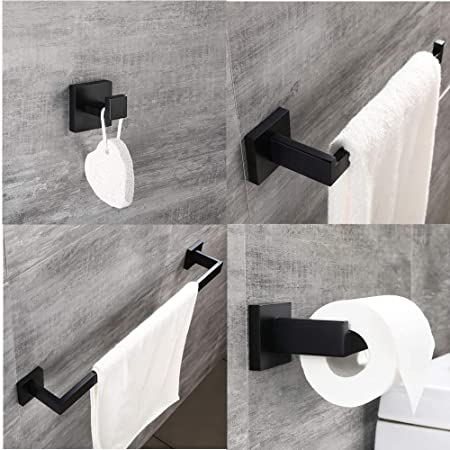 DOCNACHT Bathroom Hardware Set - 4 Piece Towel Hook Towel Bar Toilet Paper Holder Hand Tower Holder, SUS 304 Stainless Steel Wall Mounted,Black