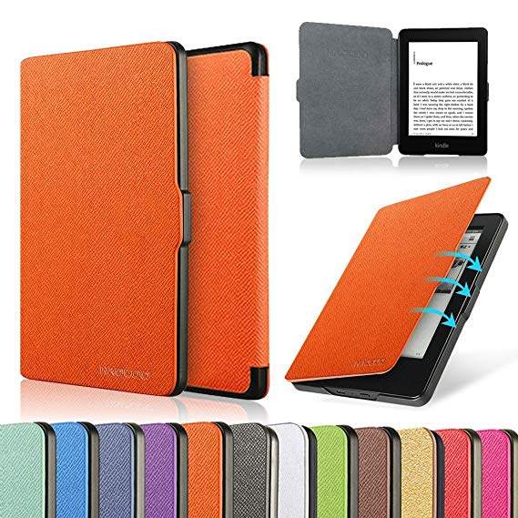 HAOCOO Ultra Slim Leather Smart Case Cover Build in Magnetic [Auto Sleep/Wake] Function for All-New Paperwhite Generations Prior to 2018 (Not fit All-New Paperwhite 10th Generation) (Orange)