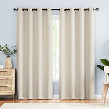 Chevron Beige Curtains 96" Long for Living Room Linen Texture Geometric Window Treatment Panels 1 Pair