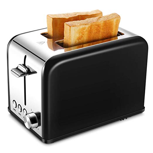 Toaster 2 Slice, Small Wide Slot Black Toasters Two Slice, Stainless Steel Kitchen Toaster for Bagels Bread