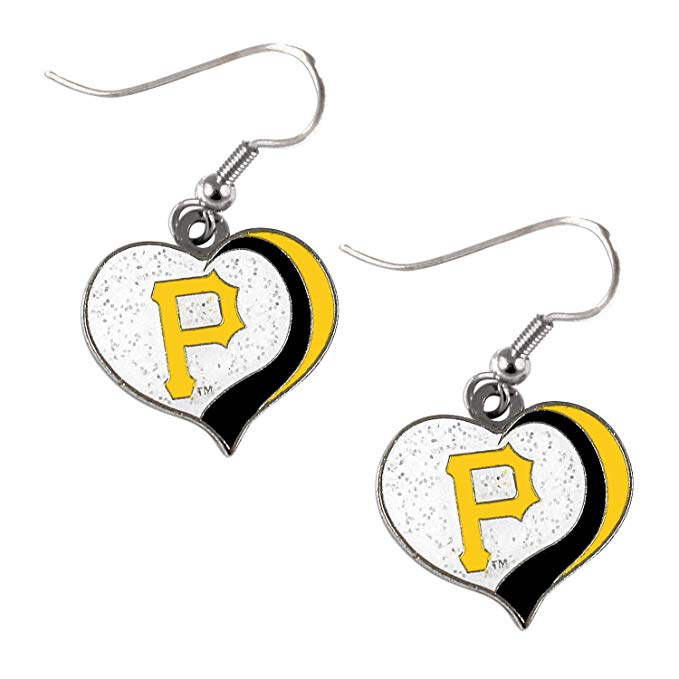 Pittsburgh Pirates MLB Sports Team Logo Glitter Heart Earring Swirl Charm Set