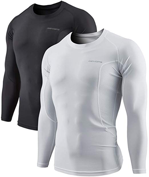 DEVOPS Men's 2~3 Pack Cool Dry Athletic Compression Long Sleeve Baselayer Workout T-Shirts