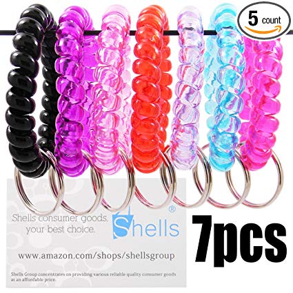 Shells 7pack Colorful Assorted Flesible Plastic Spiral Coil Wrist Band Stretchable Key Ring Chains With Key Holders