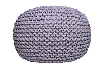 MystiqueDecors Gray Knitted Pouf Ottoman Round Hand Knitted Braided Floor Comfortable Seat Footstool