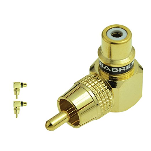 Mediabridge RCA Right Angle Adapter - 90° Female to Male Gold-Plated Connector - 2 Pack - (Part# CONN-RCA-RA-2PK )
