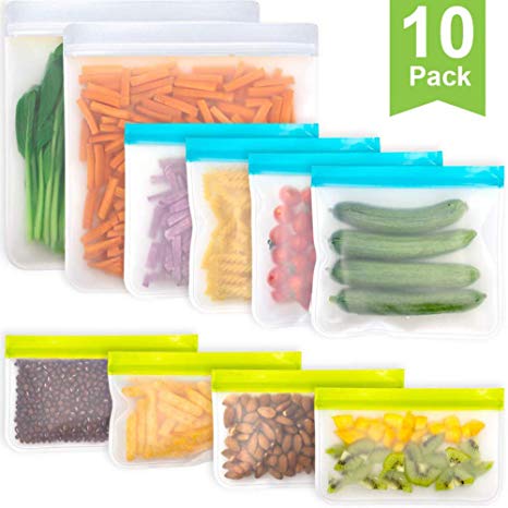 Reusable Snack Bags - 10 Pack Airtight Freezer Bags include 4 Pack Reusable Sandwich Bags and 4 Reusable Food Storage Bags, 2 Pack BPA FREE Ziplock Lunch Bag for Food Travel Storage Home Organization (Pack of 10)