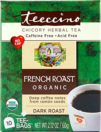 Teeccino French Roast Organic Chicory Herbal Tea Bags, Caffeine Free, Acid Free, 10 Count