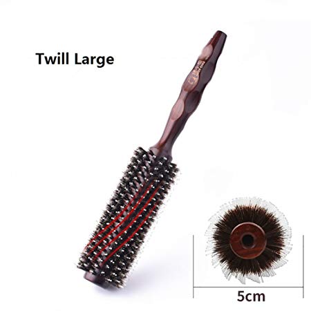Hair Brush, 100% Natural Soft Boar Bristles Round Comb With Wood Handle for Hair Blow Dryling Styling, Curling, Straightening (twill large)