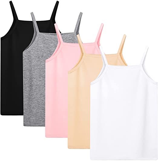 Cooraby 5 Pack Girls Tank Tops Soft Cami Scoop Neck Undershirts Solid Sleeveless Undershirts for Toddler Girls