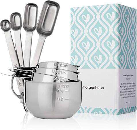 Morgenhaan Stainless Steel Measuring Cups and Spoons, Measuring Set of 8 Pieces: 4 Spoons and 4 Cups
