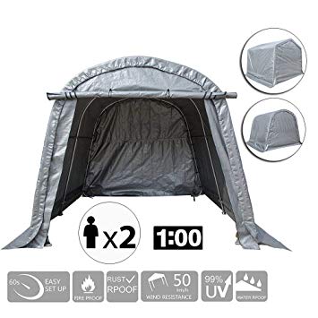 kdgarden 10x10x8 Feet Portable Shelter Heavy Duty Canopy Storage Tent with 6 Steel Legs, Round Top Style, Grey