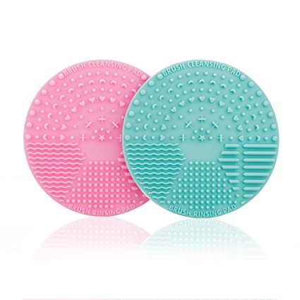 FANTCEN Makeup Brush Cleaner Silicone Brush Cleaning Mat Brush Scrubber Board Portable Mini Pad for Cosmetic Body Paint Set of 2 (Pink&Green)