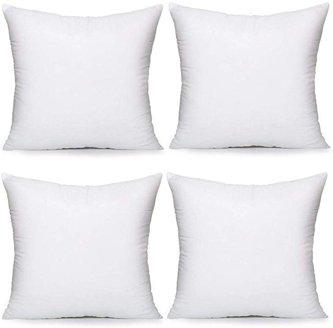 MoonRest 4 Pack Synthetic Down Square Pillow Insert Form Sham Stuffing, 100% Down Alternative Microfiber Lined with Woven Cotton Cover for Throw Pillow, Sofa Couch Cushion - Set of Four 20 x 20 Inch