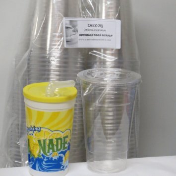 100 Sets 24 Oz Plastic Clear Cups with Flat Lids for Iced Coffee Bubble Boba Tea Smoothie G - Plus 1 re-usable Cup Set