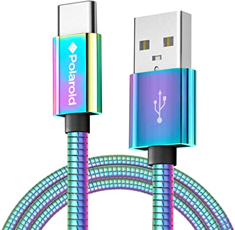 Polaroid 5ft USB C Cable - Universal USB Type C Charging Cable for Smartphone - Flexible USBC Charger Cable - USB-C Cables for Android Phone, Tablet, Samsung Galaxy Cord - Colorful/Iridescent