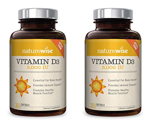 NatureWise Vitamin D3 5,000 IU for Healthy Muscle Function, Bone Health, Immune Support | Non-GMO in Cold-Pressed Organic Olive Oil & Gluten-Free (Packaging May Vary)
