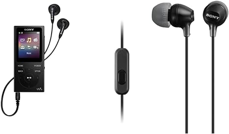 Sony NWE394/B 8GB Walkman MP3 Player (Black) & MDREX15AP in-Ear Earbud Headphones with Mic, Black (MDREX15AP/B)