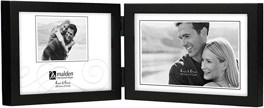 Malden International Designs Black Concept Wood Picture Frame, Double Horizontal, 2-4x6, Black