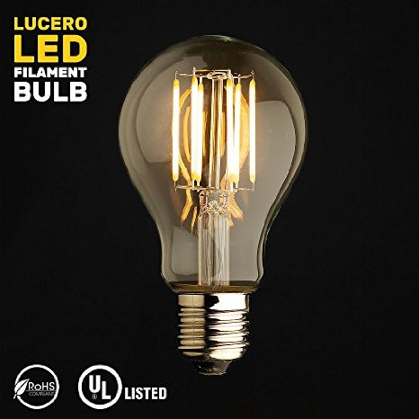 Lucero LED Filament Healthy Edison Light Bulb - Dimmable Warm White 8W - 80W Equivalent UL Listed A19 E2627 Base 2700K