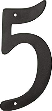 HIllman 841626 4-Inch Nail-On Black Die Cast Aluminum, House Number 5