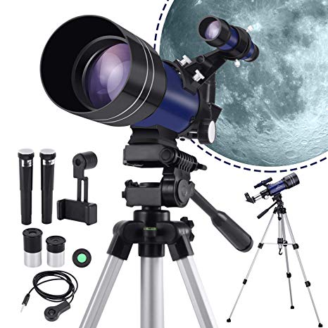 BNISE 150X Telescope for Kids Beginners, Astronomy Refractor Monocular Telescopes, HD Glass Optics Lenses, with Phone Adapter, Camera Wire Shutter, Moon Filter and Carry Bag