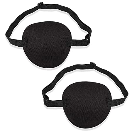 Edealing 2 PCS Eye Patch Set for Adults and Kids, Single Eye Mask with Adjustable Buckle Soft and Comfortable Pirate Eye Patch for Amblyopia Lazy Eye-Black