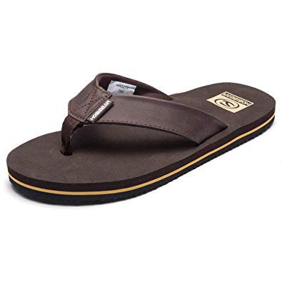 BODATU Men's Flip Flops Athletic Leather Thong Sandals