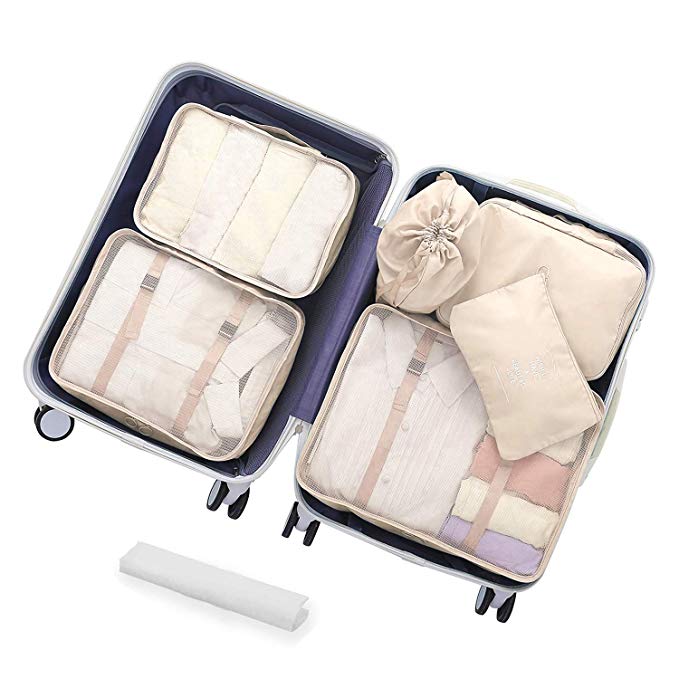 ONSON Packing Cubes, 7Pcs Luggage Packing Organizers, Lightweight Travel Cubes Clothing Sorting Packages with Wet Towels Bag