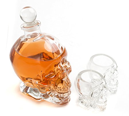 Large Skull Face Decanter with Skull Shot Glasses Use Skull Head Cup For A Whiskey, Scotch and Vodka Shot Glass, 28 Ounce Decanter 3 Ounces Shot Glass