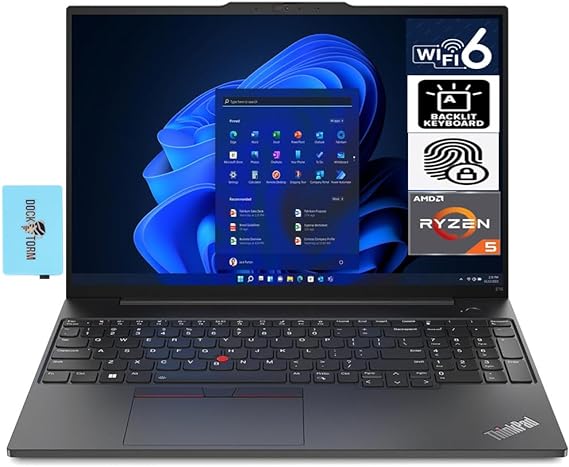 Lenovo ThinkPad E16 Gen 1 Business Laptop 16.0" WUXGA IPS Display 300 nits (AMD Ryzen 5 7530U 6-Core 2.00GHz, 16GB RAM, 512GB PCIe SSD, AMD Radeon, Backlit KYB, FP, WiFi 6, Win11Pro) w/Dockztorm Hub