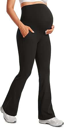 CRZ YOGA Women Butterluxe Maternity Flare Leggings with Pockets 31" - Workout Active Yoga Pregnancy Pants Over The Belly Soft