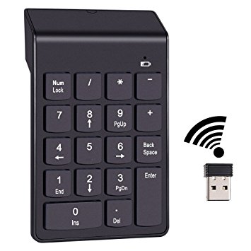 2.4G USB Number Keypad, 18 Keys Wireless USB Numeric Keypad, Mini USB Receive for Laptop Desktop PC Notebook - Black