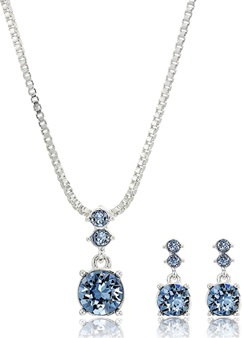 NINE WEST Women's Boxed Necklace/Pierced Earrings Set, Silver/Blue, One Size, One Size