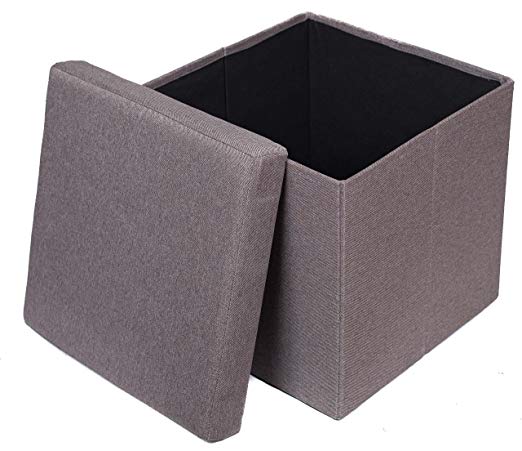 BIRDROCK HOME Folding Storage Ottoman | Upholstered | 16 x 16 | Linen | Strong and Sturdy | Quick and Easy Assembly | Foot Stool | Grey