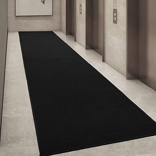 Sweet Home Stores SH Collection Solid Rubberback Indoor Runner Rug, 2'7" x 12', Black
