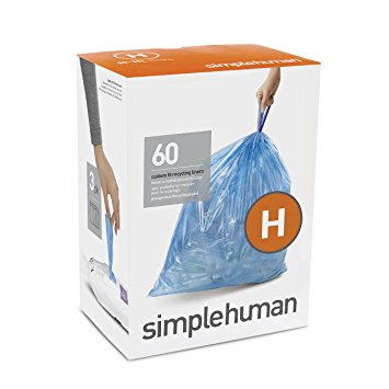 simplehuman Code H Custom Fit Recycling Liners, Drawstring Trash Bags, 30-35 Liter / 8-9 Gallon, 3 Refill Packs (60 Count), Blue