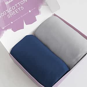 Bassinet Sheets Fit for Angelbliss, MMBABY, HARPPA, Ihoming, AMKE Baby Bassinet,100% Cotton, 2 Pack, Ultra Soft Bassinet Sheet, Gray and Navy Blue