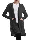 JTOMSON Womens Basic Long Sleeve Hooded Cardigan with Drop Pockets