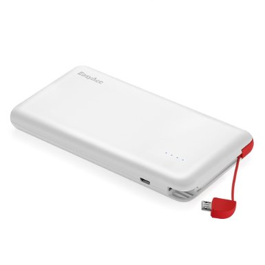 EasyAcc Cable 8000mAh Ultra-Slim External Battery Portable Power Bank Charger with Built-in Micro USB Cable for Smartphone--White Red