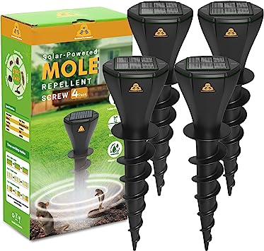 Solar Powered Mole Repellent For Lawns, Screw Shaped Snake Repellent Simulates Low Frequency Seismic Waves for Effective Pest Control, Drive Away Snakes Gophers Moles Voles And Other Underground Pests