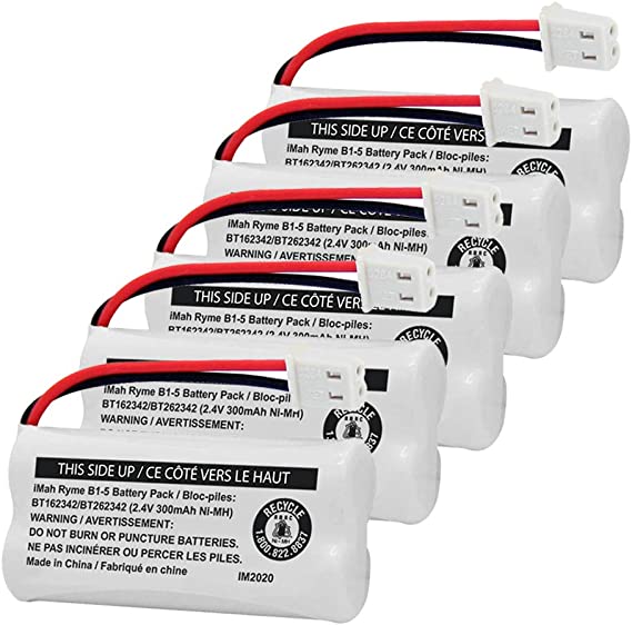 iMah BT162342/BT262342 2.4V 300mAh Ni-MH Cordless Phone Battery Pack, Also Compatible with BT183342/BT283342 AT&T EL52351 TL90070 VTech CS5119 DS6511 DS6722 LS6305 Handset, 5-Pack
