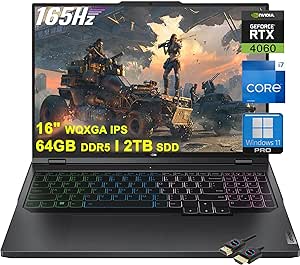 Lenovo Legion Pro 5 Gaming Laptop | 16" WQXGA 165Hz 100% sRGB | Intel 16-Core i7-13700HX (&gt;i9-12900H) | 64GB DDR5 2TB SSD | GeForce RTX 4060 8GB | RGB Backlit Rapid Charge Win11Pro Black + HDMI Cable