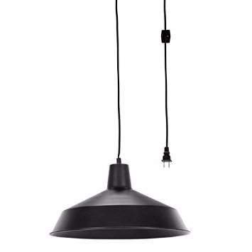 Globe Electric Industrial Barn Light Plug-in Pendant with 15' Cord, Matte Black Finish, 16" Diameter, 65151
