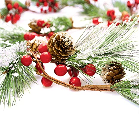 Christmas Garland Winter Red Berries Holiday Decoration Pine Cones, Evergreen Pine Needle – Unlit Berry Garlands Xmas Decor, Kitchen, Bar, Fireplace/Indoor/Outdoor Greenery with Snow 6 Ft Long (6ft)