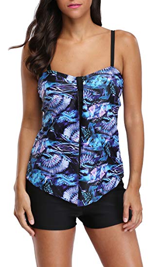 ATTRACO Women's Tankini Swimsuit Flyaway Tankini Print Two Piece Swimwear Floral