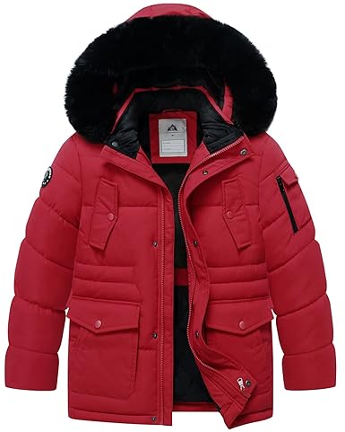 MOERDENG Boy's Winter Coat Warm Water Resistant Down Parka Jacket Fleece Lined with Detachable Fur Hood