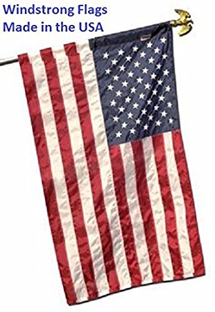WindStrong® 3x5 FT US American Flag (Pole Sleeve Banner Style) SolarMax Nylon (Embroidered Stars and Sewn Stripes) -6- Rows of Stitching Reinforced Corners Commercial Grade Made in USA