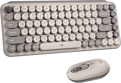 Logitech POP Keys   POP Mouse - Wireless Keyboard and Bluetooth Mouse Combo with Typewriter-Style Mechanical Keys, Emoji Features, Cute Compact Design - Mist